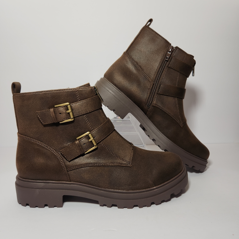 New Women's Bella‎ Vita Dark Brown Moto Boots with Buckles Size 10WW